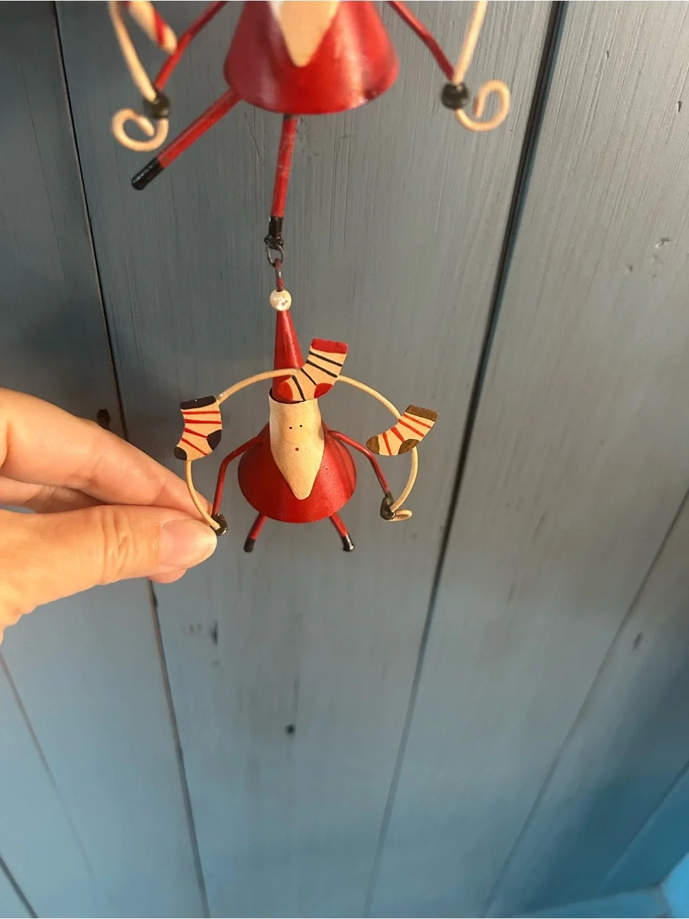Hand Crafted Red Santa Hanging Metal Ornament Garland - Holiday Decor
